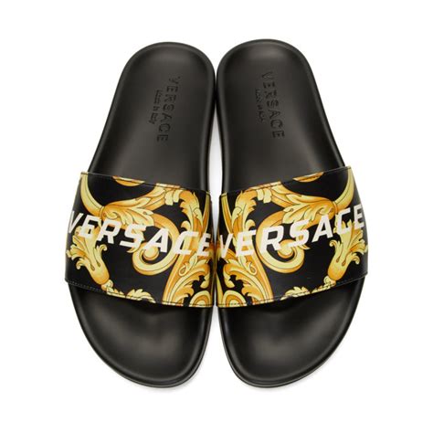 versace black hibiscus slides|Versace slides for women.